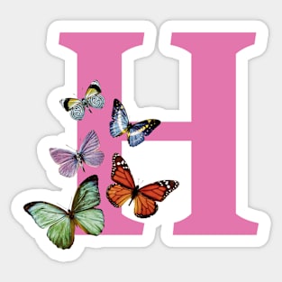 Letter pink H with colorful butterflies Sticker